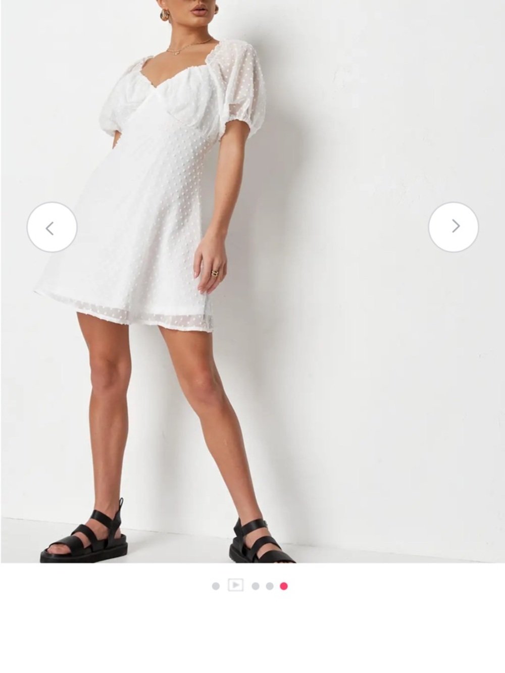 Missguided White Milkmaid Puff Sleeve Swiss Dot A Line Mini Dress size small